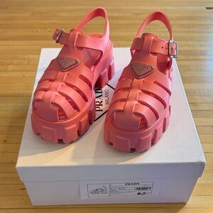 Prada PINK Rubber Monolith Sandals
